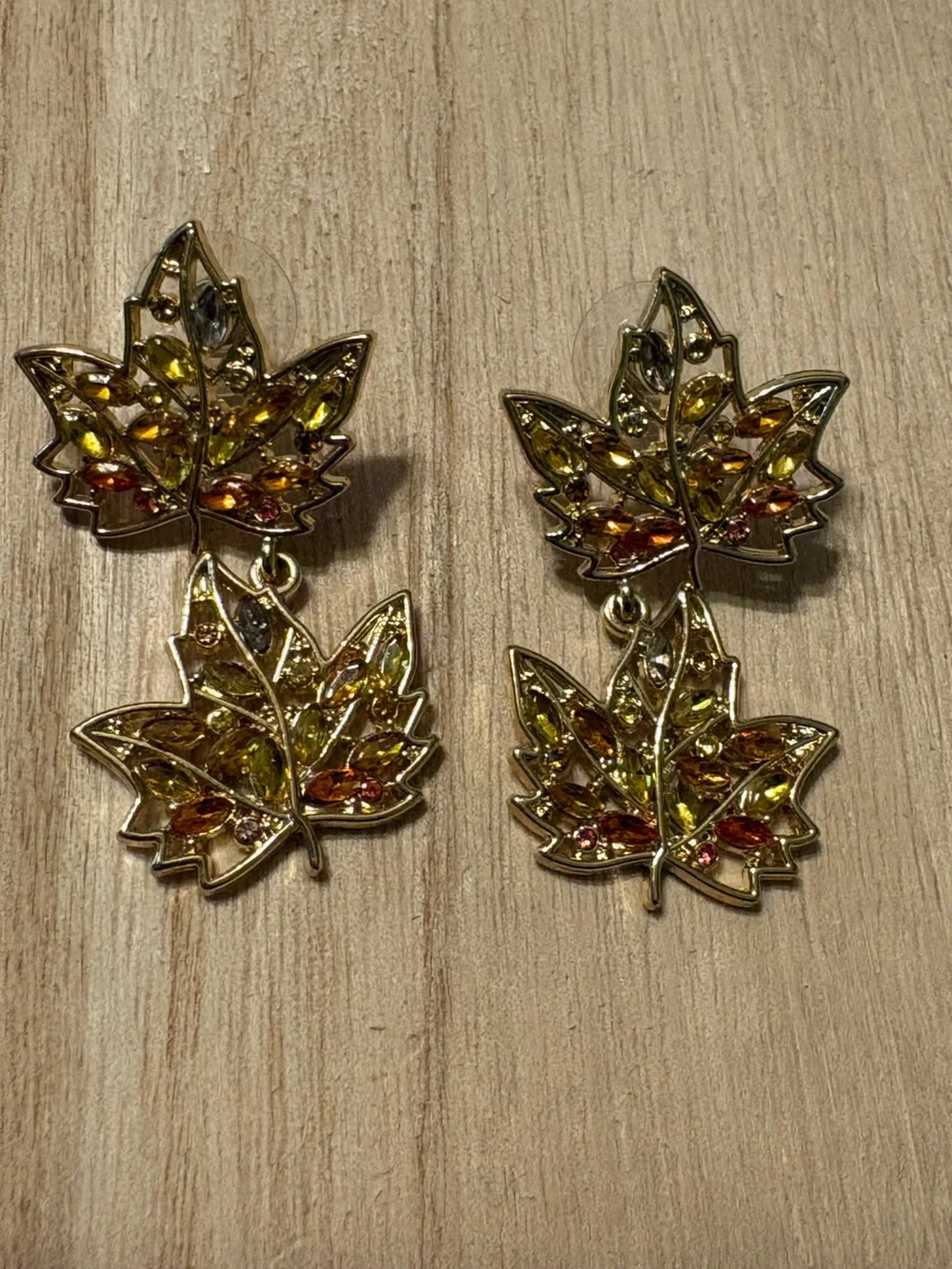 SugarFix Baublebar Gold Leaf Drop Earrings with Multi-Colored Stones